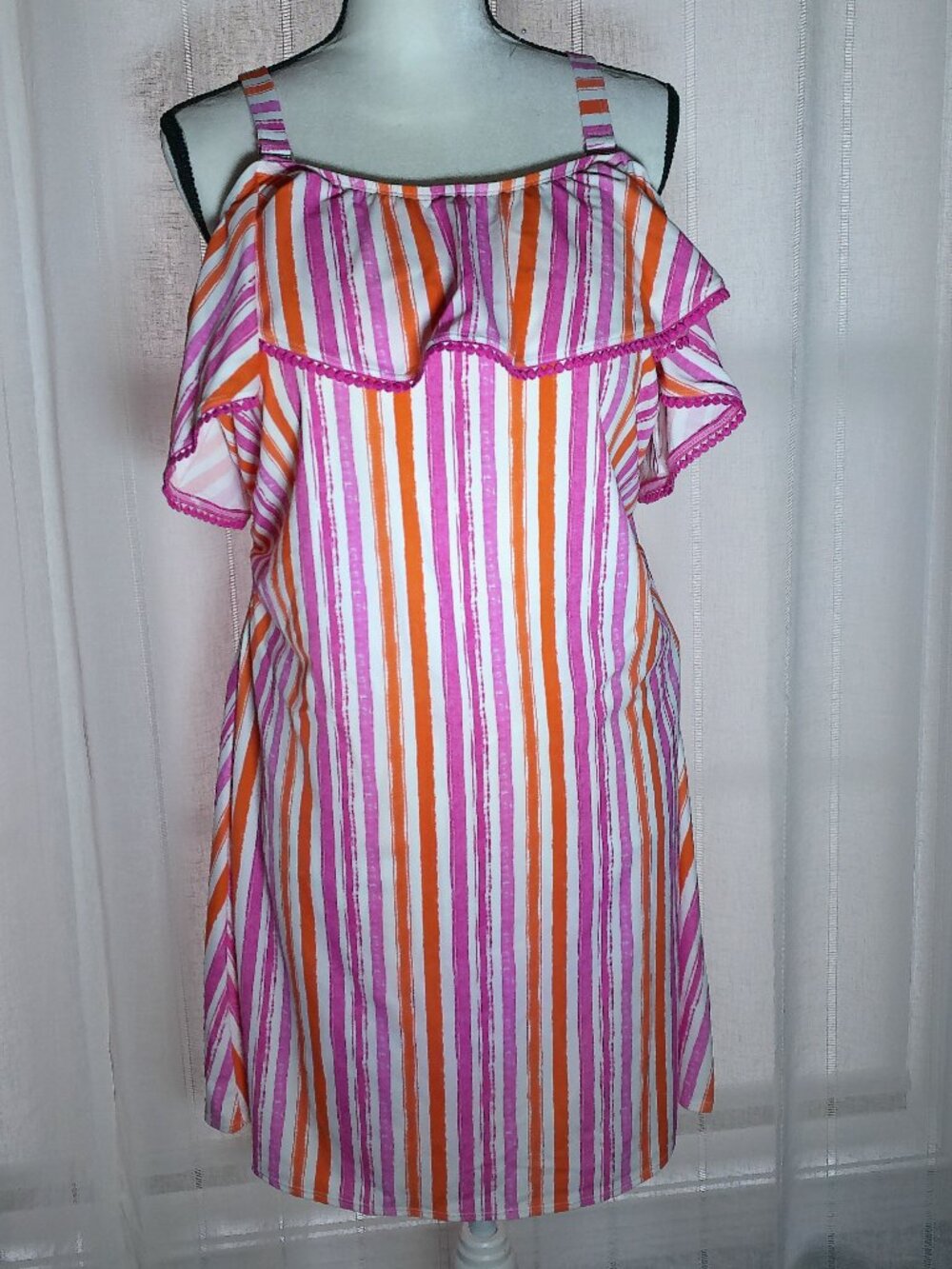 ISSAC MIZRAHI LIVE Swim Dress & Bottoms White w/Orange/Pink Stripes NWT 22W